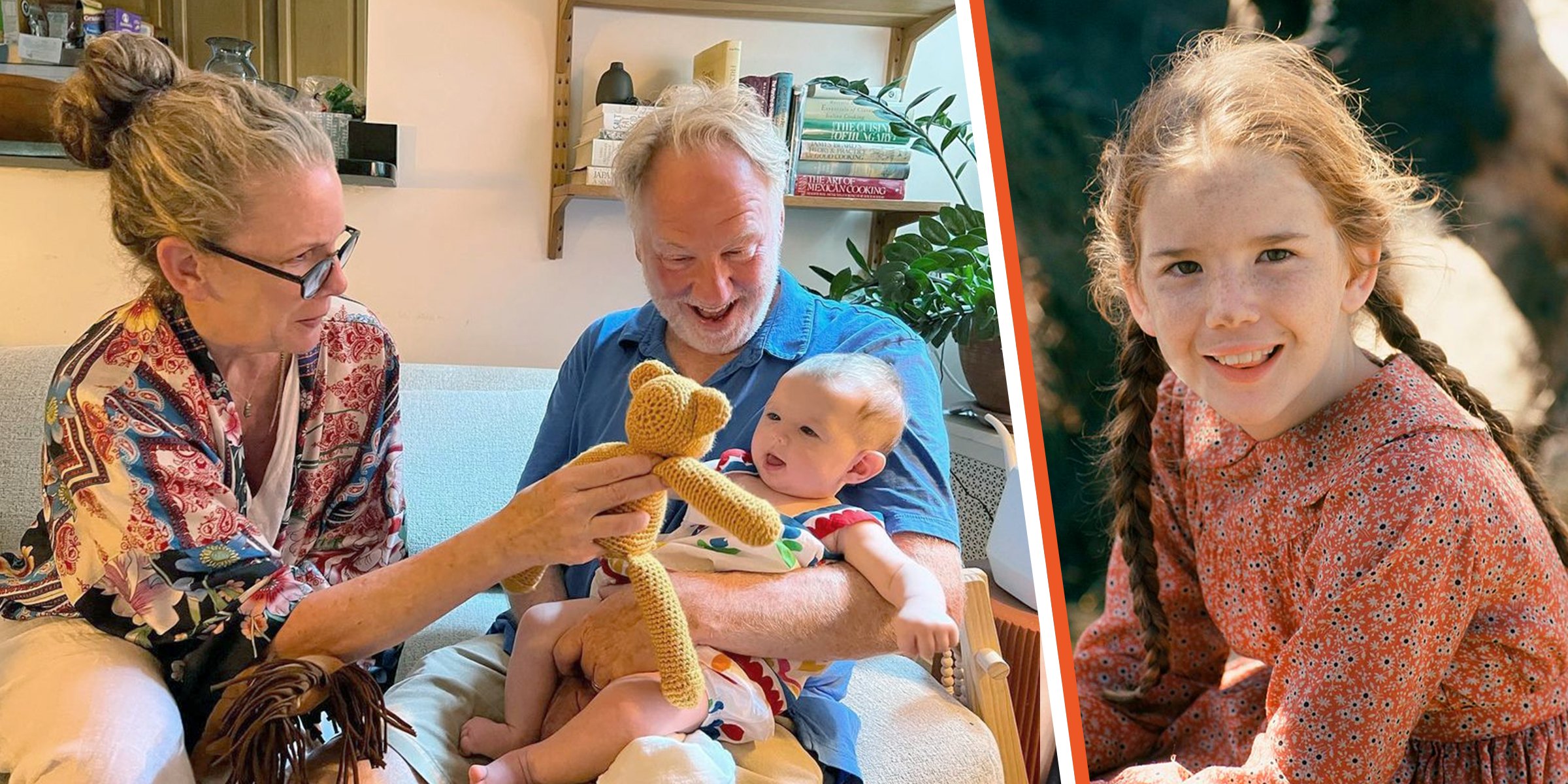 Melissa Gilbert and Timothy Busfield with their granddaughter | Melissa Gilbert as Laura Ingalls Wilder | Source: Instagram.com/melissagilbertofficial | Getty Images