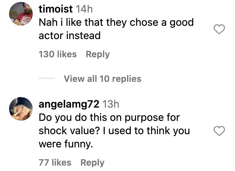 Screenshot of comments on Amy Schumer's Instagram post. | Source: Instagram/AmySchumer