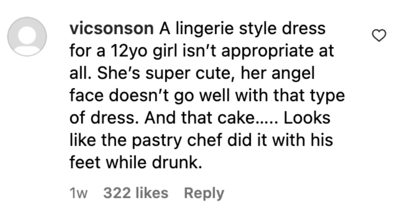A critic's comment regarding Harper Beckham's birthday outfit. | Source: Instagram.com/victoriabeckham