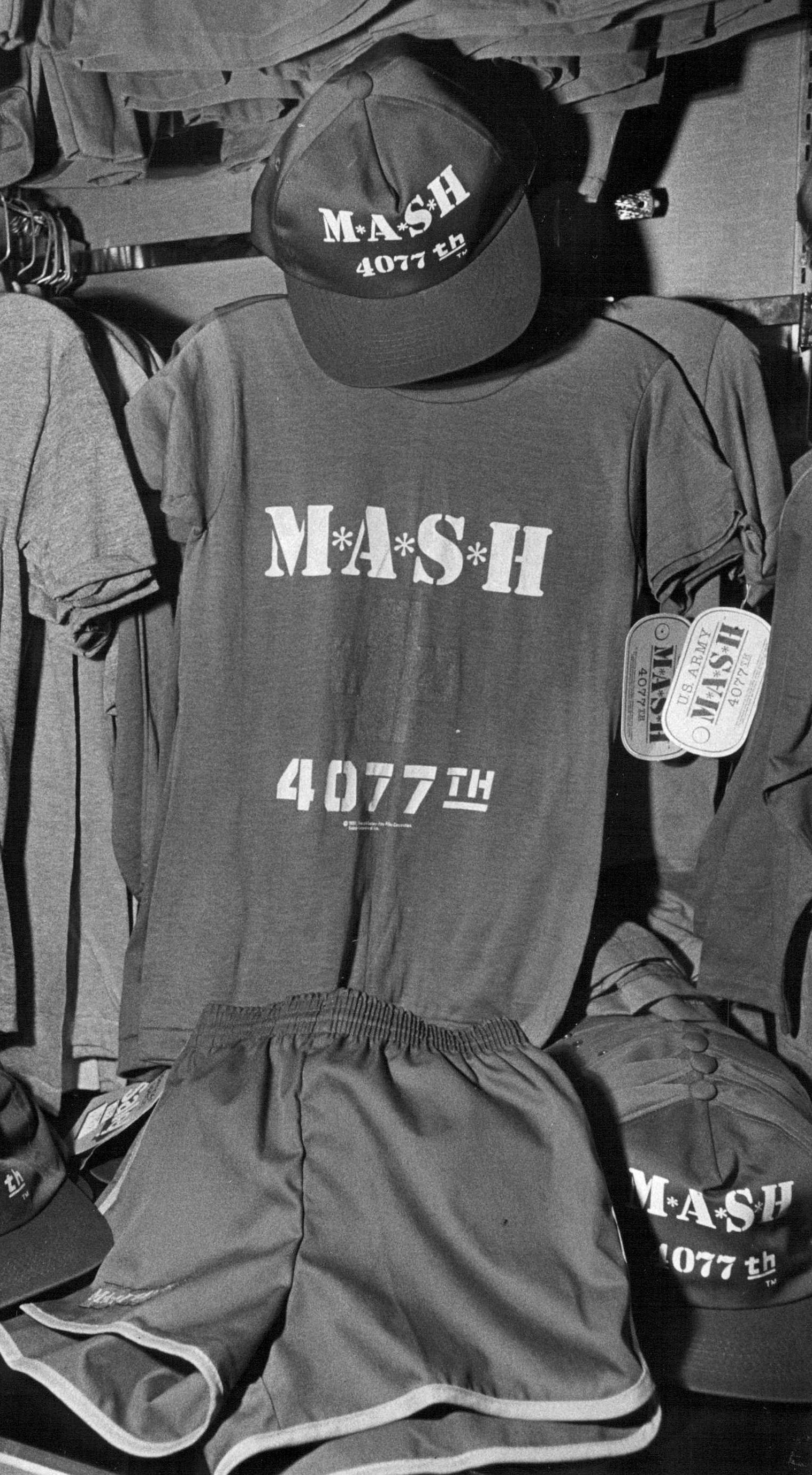  M*A*S*H ensemble - cap ($7.99), T-shirt ($7.99), and shorts ($4.97). All at Spencer's Gifts of Buckingham, Buckingham Square. Credit: The Denver Post. | Source: Getty Images