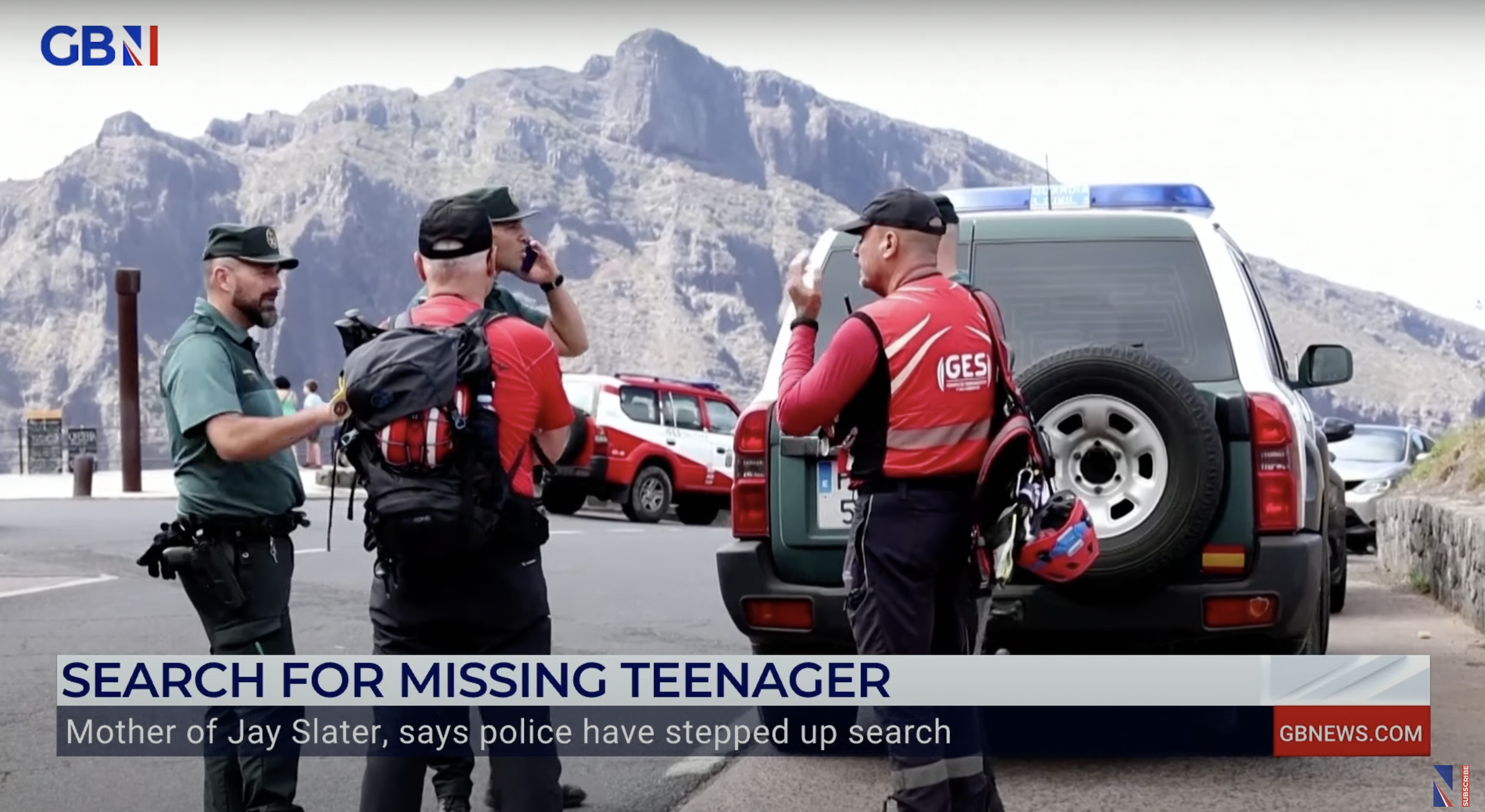 Search teams and police officers scouring the area where Jay Slater was last spotted, as seen in a video dated June 23, 2024 | Source: YouTube/GBNews