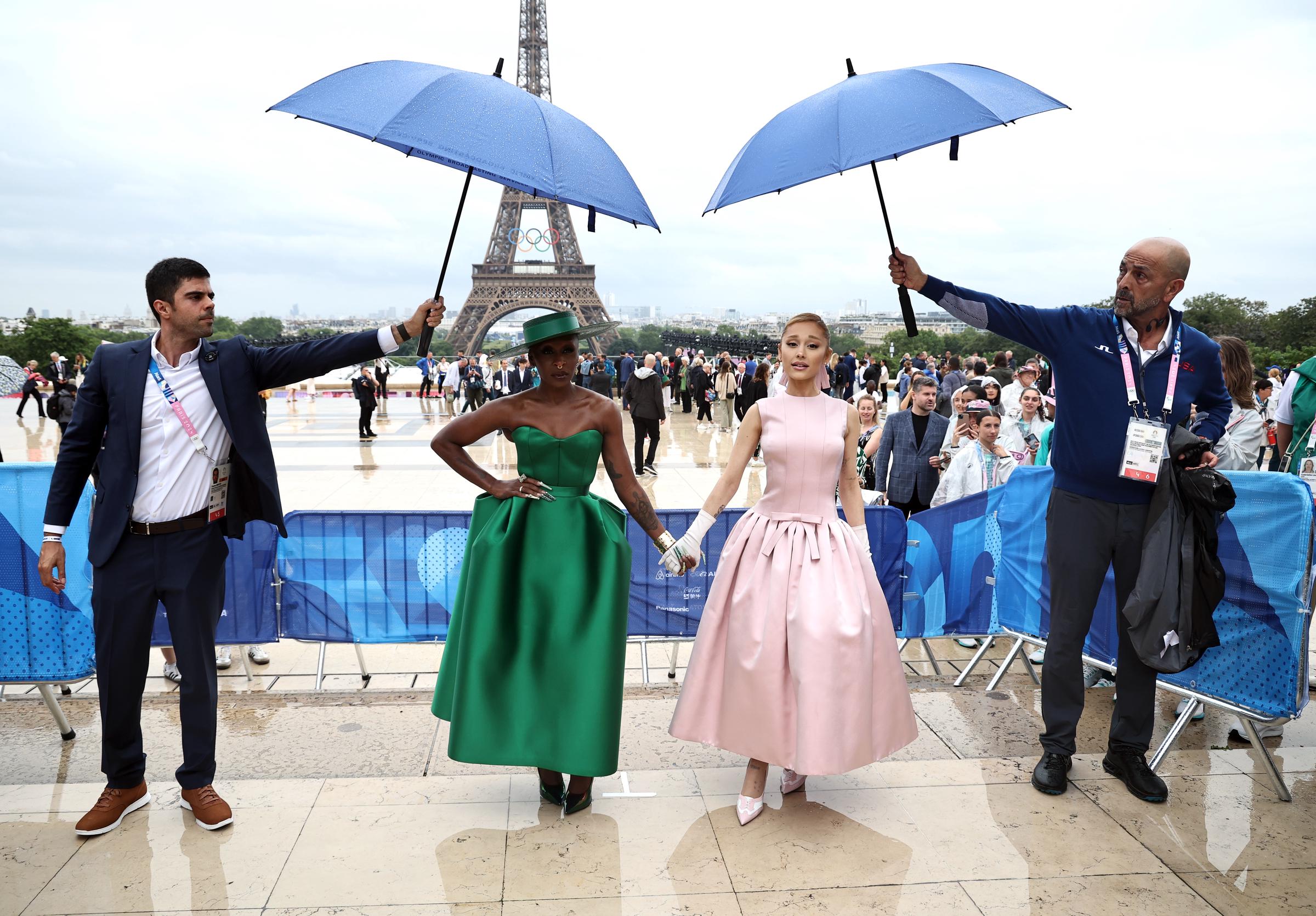 Cynthia Erivo and Ariana Grande at the Trocadero for the Paris 2024 Olympic Games opening ceremony on July 26, 2024 | Source: Getty Images