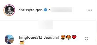 A screenshot of a fan's comment on Chrissy Teigen's post on her Instagram page | Photo: instagram.com/chrissyteigen/