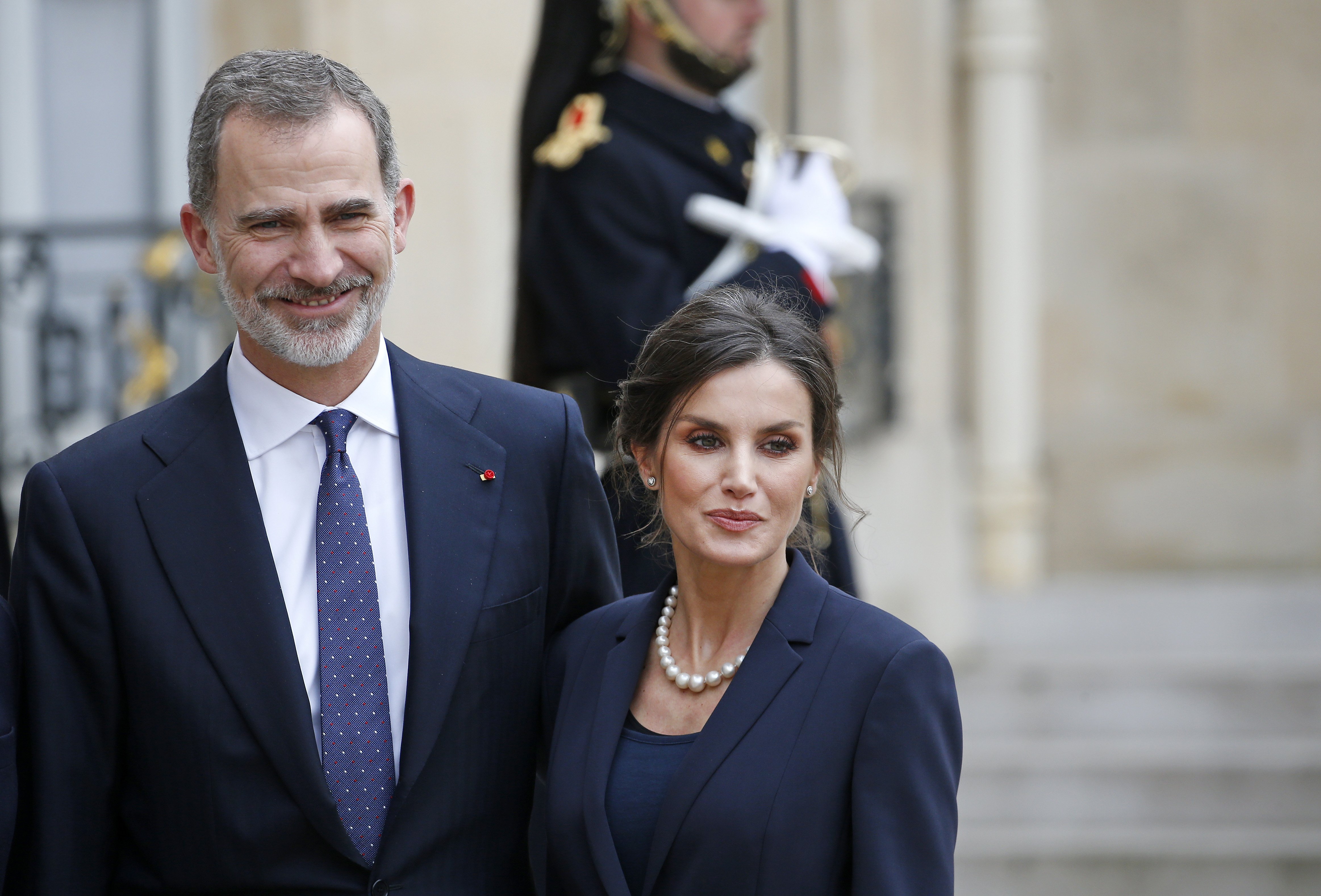 King Felipe of Spain and Queen Letizia of Spain pose after their lunch at the Elysee Presidential Palace on March 11, 2020. | Source: Getty Images