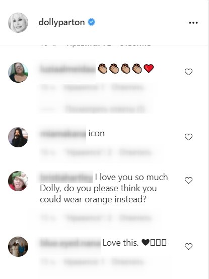 A screenshot of fans' comment on Dolly Parton's Instagram post | Photo: instagram.com/dollyparton