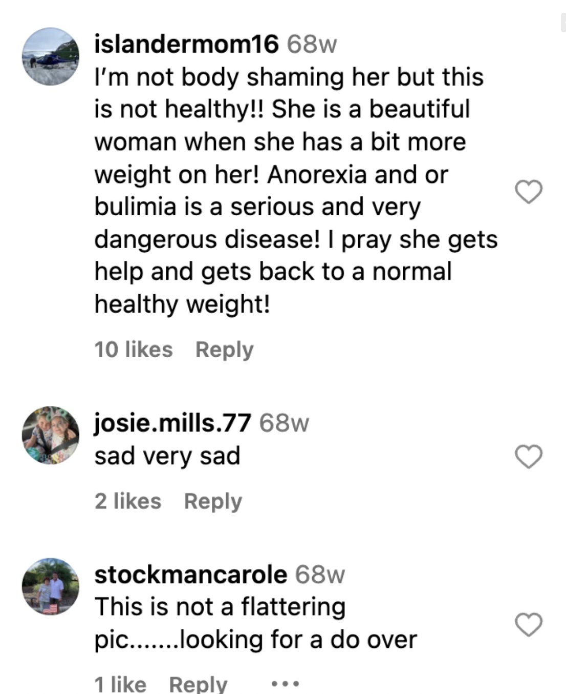 Screenshot of comments on Tara Reid's Instagram post. | Source: Instagram/TaraReid