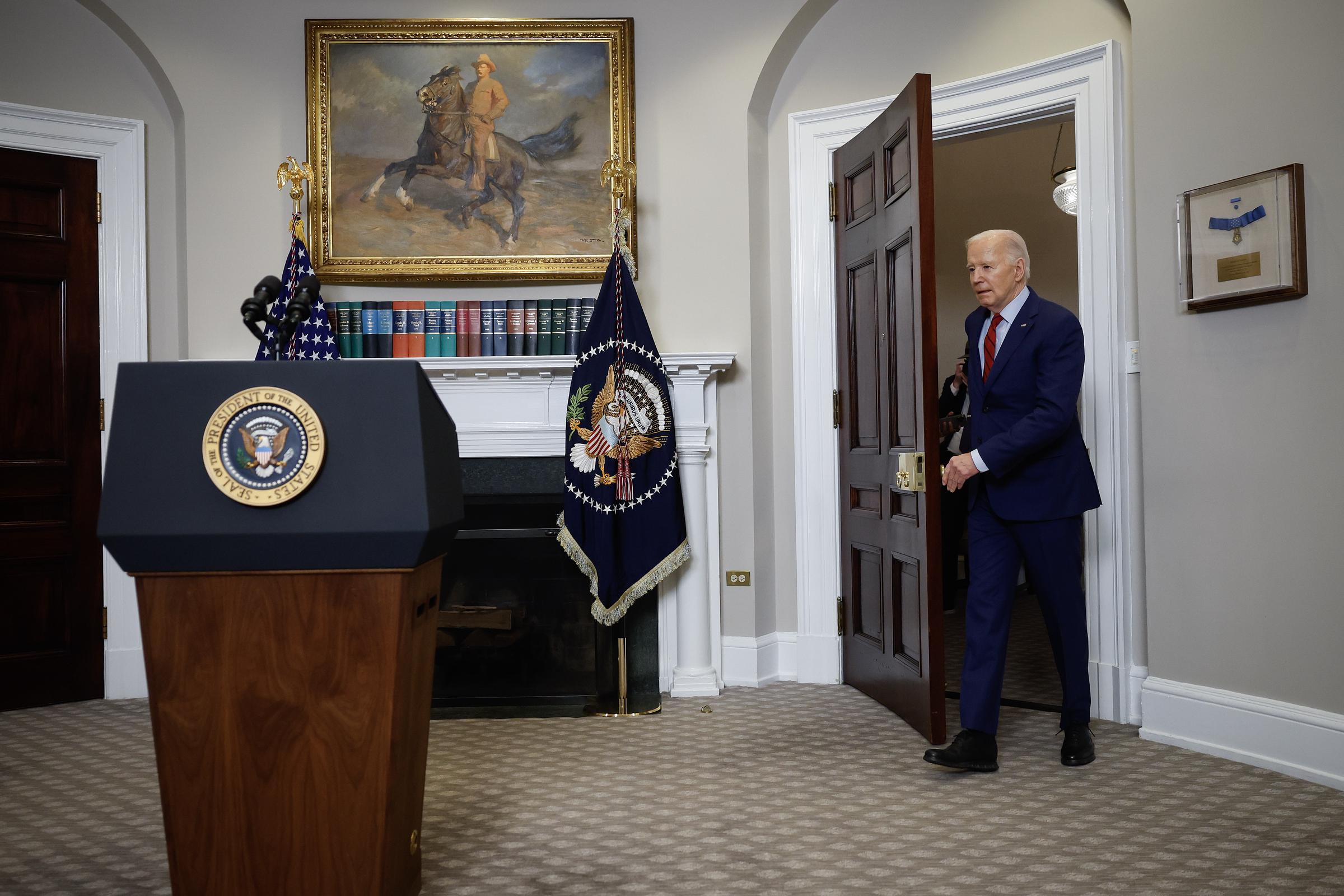 Joe Biden arrives to deliver a statement from the Roosevelt Room of the White House in Washington, DC, on May 2, 2024 | Source: Getty Images
