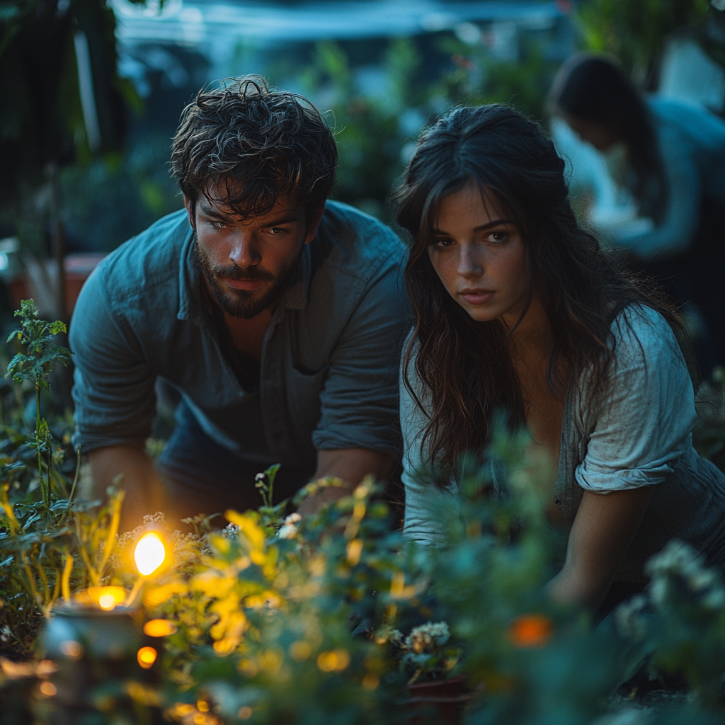 Working in the garden at night | Source: Midjourney