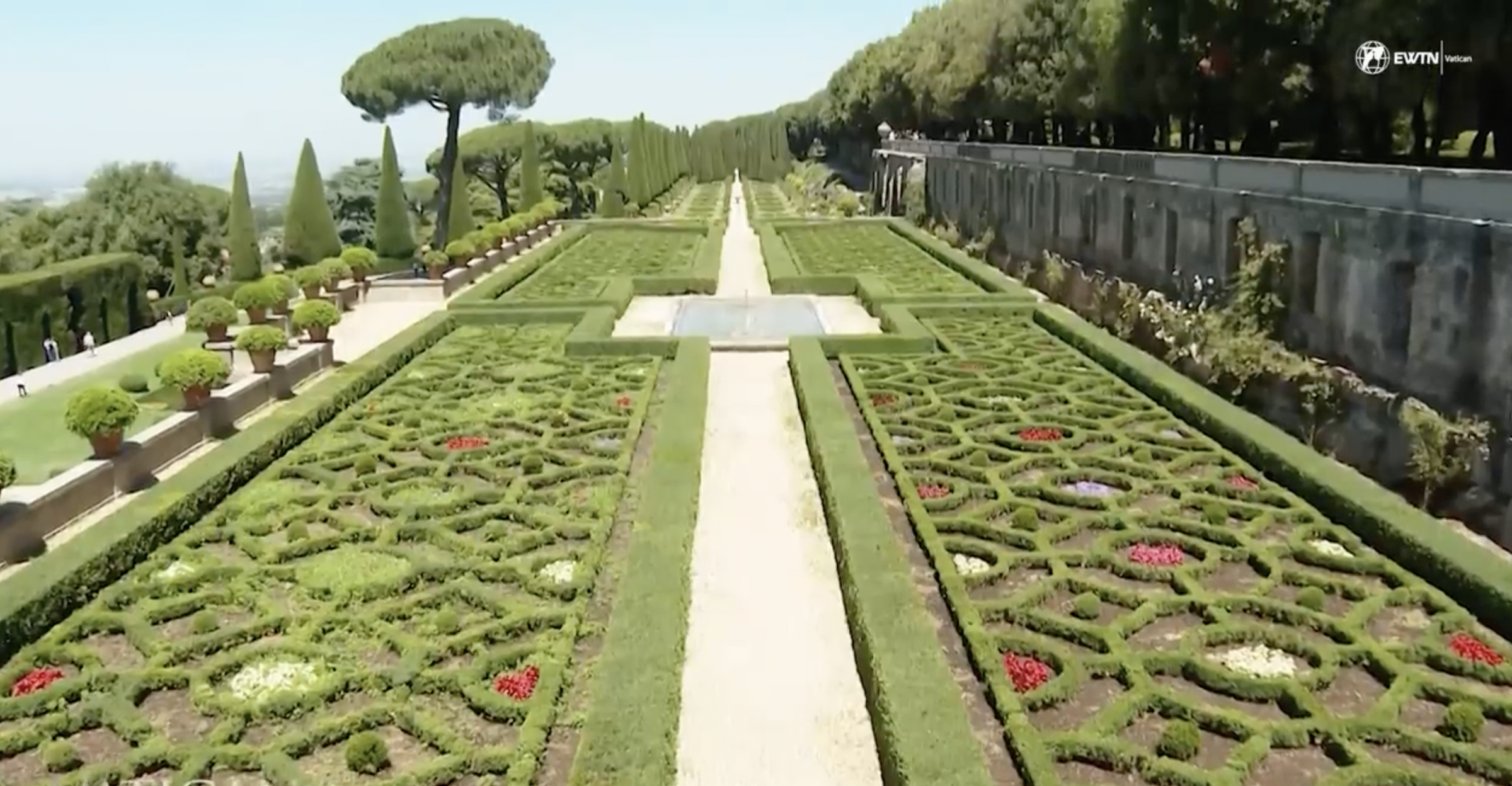 Gardens of Villa Barberini pictured in Castel Gandolfo, dated July 2025 | Source: YouTube/EWTN