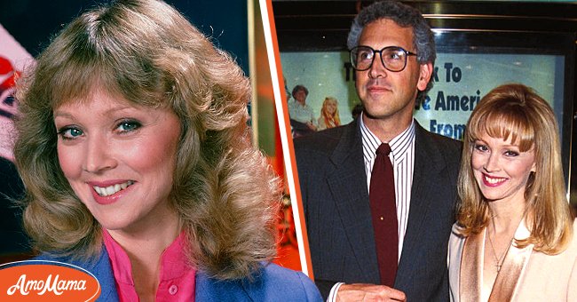 Shelly Long as Diane Chambers in "Cheers" [Left] Shelley Long and Bruce Tyson attend the UK Premiere of "The Brady Bunch Movie," 1995,London, England [Right]. | Photo: Getty Images