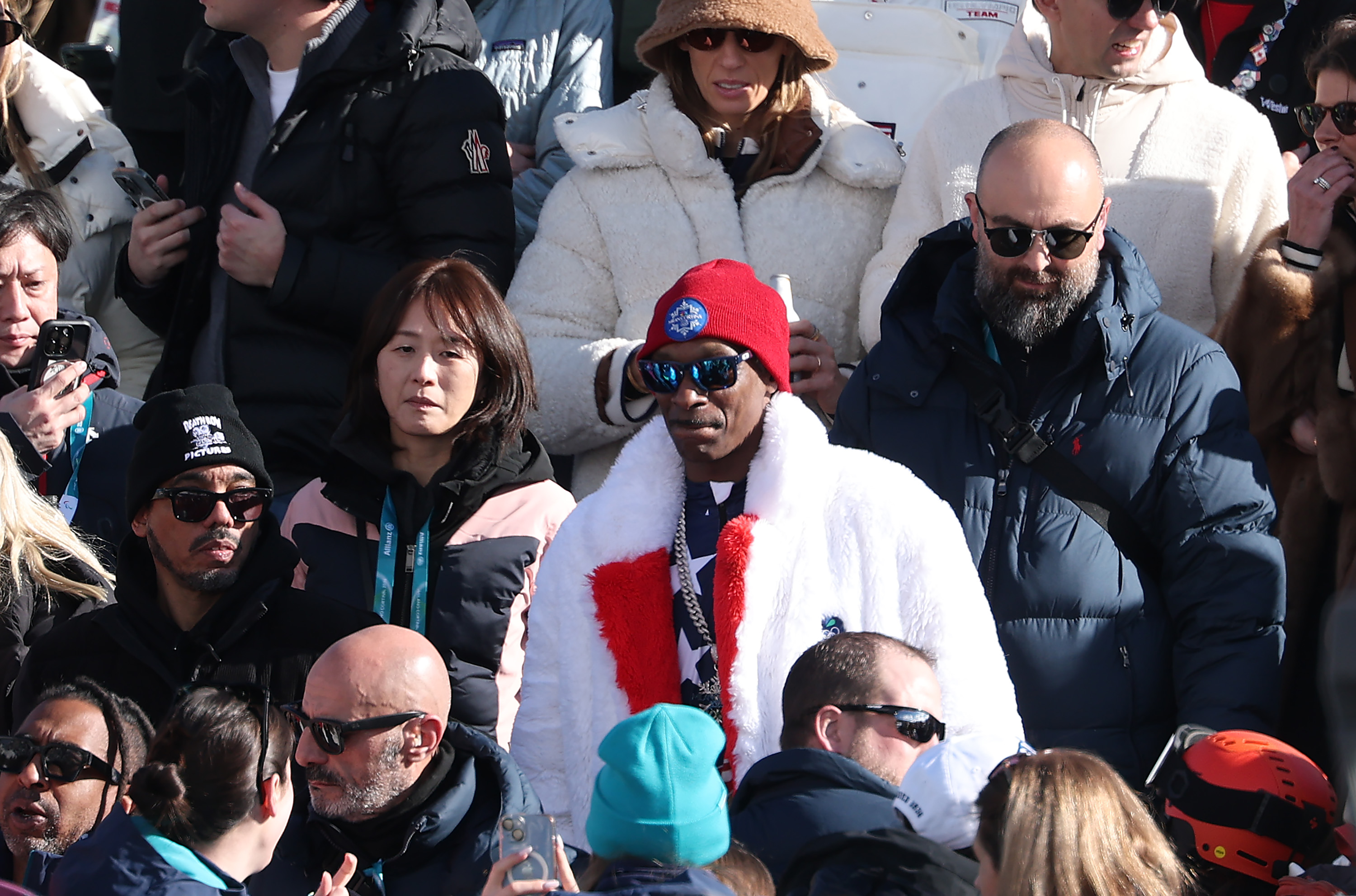 Snoop Dogg, honorary Team USA coach, reacts after Lindsey Vonn’s crash during the women’s downhill at the Milano Cortina 2026 Winter Olympics in Cortina d’Ampezzo, Italy, on February 8. | Source: Getty Images