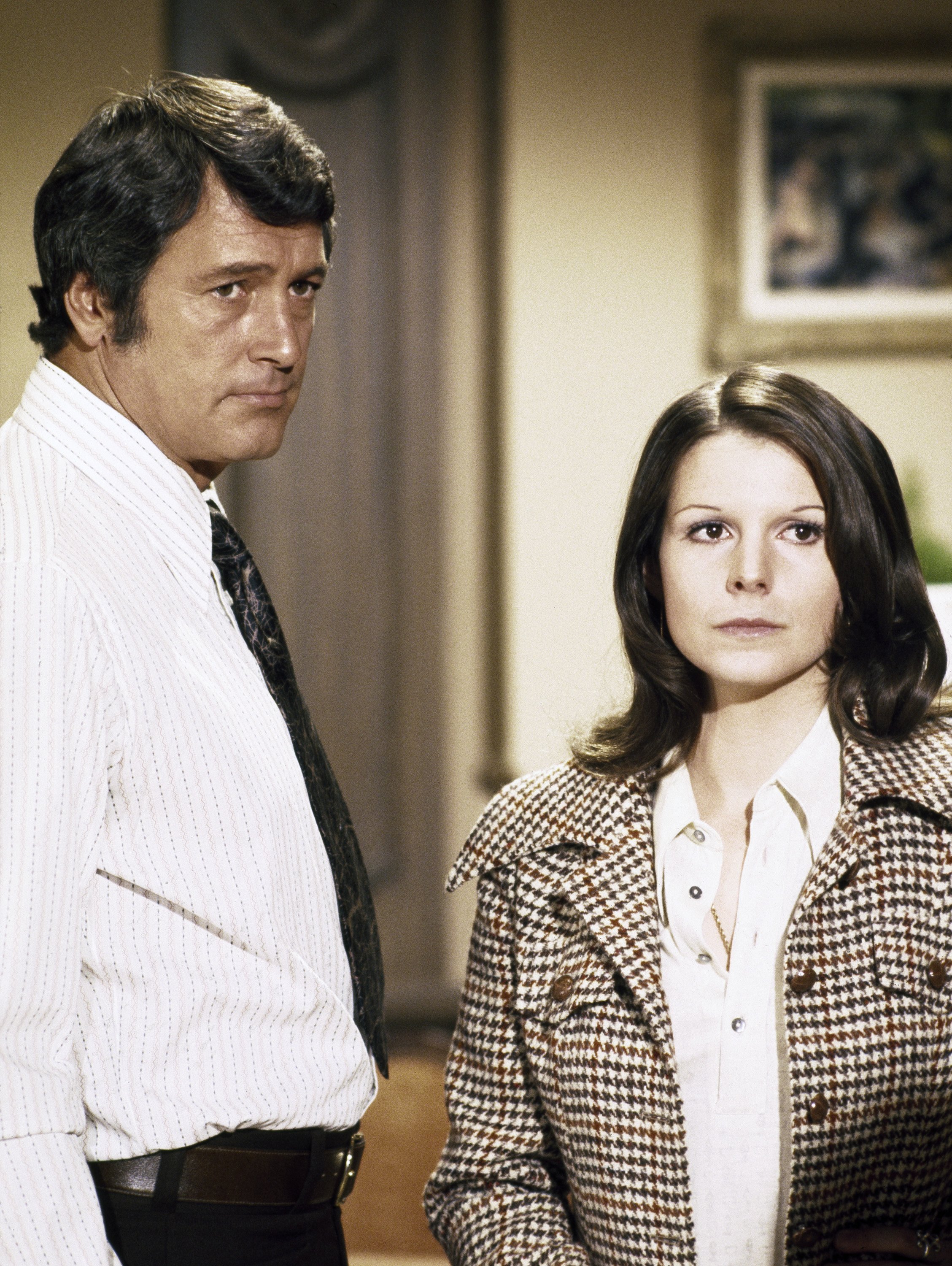 Rock Hudson as Commissioner Stewart McMillan and Susan Saint James as Sally McMillan in "McMillan and Wife" on September 5, 2006 | Source: Getty Images