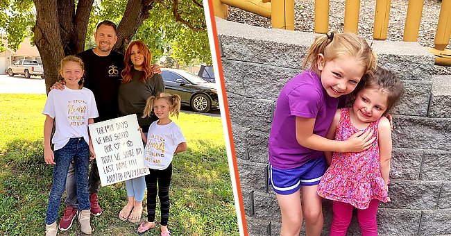 Kim Lacefield together with her husband and the two adopted sisters in a group photo [left] The two sister hugging themselves and smiling [right]. | Source: instagram.com/kimlacefield_   facebook.com/natalie.roy.585