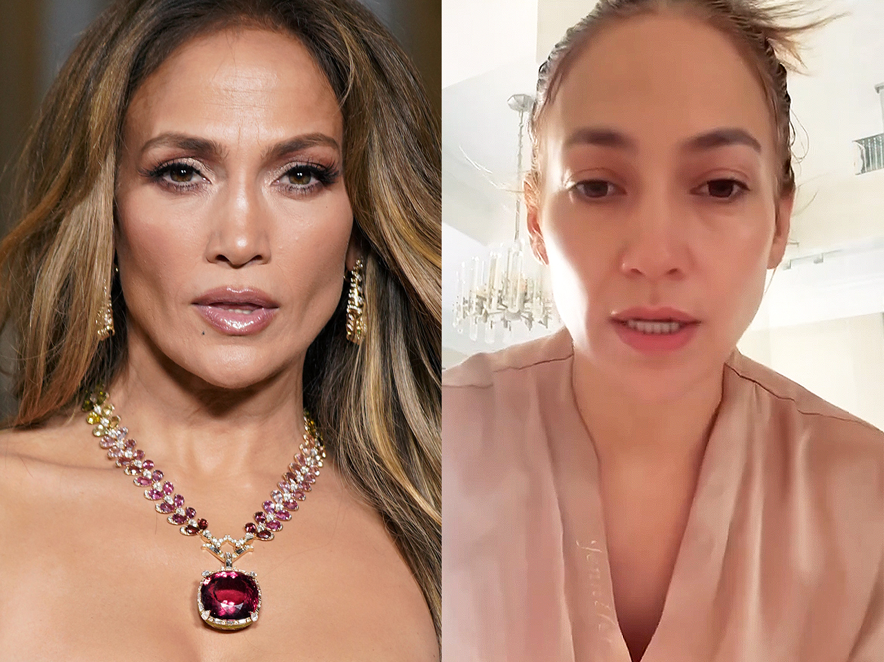 Jennifer Lopez with makeup vs without makeup | Source: Getty Images | Instagram/jlo