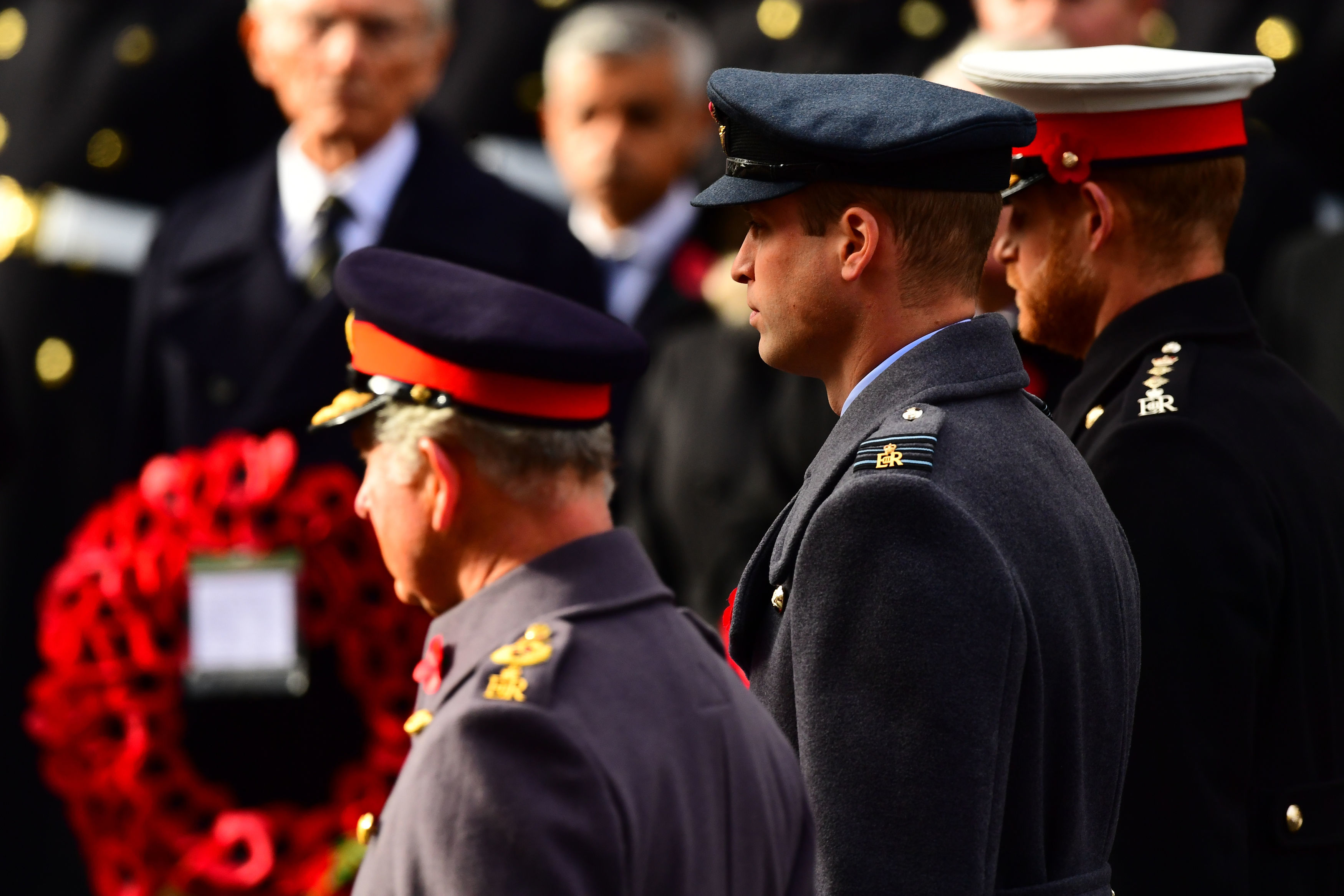 King Charles III, Prince William and Prince Harry during the  annual Remembrance Sunday memorial in London, England on November 11, 2018 | Source: Getty Images