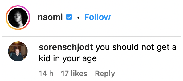 Comments about Naomi Campbell welcoming her second child | Source: Instagram.com/Naomi