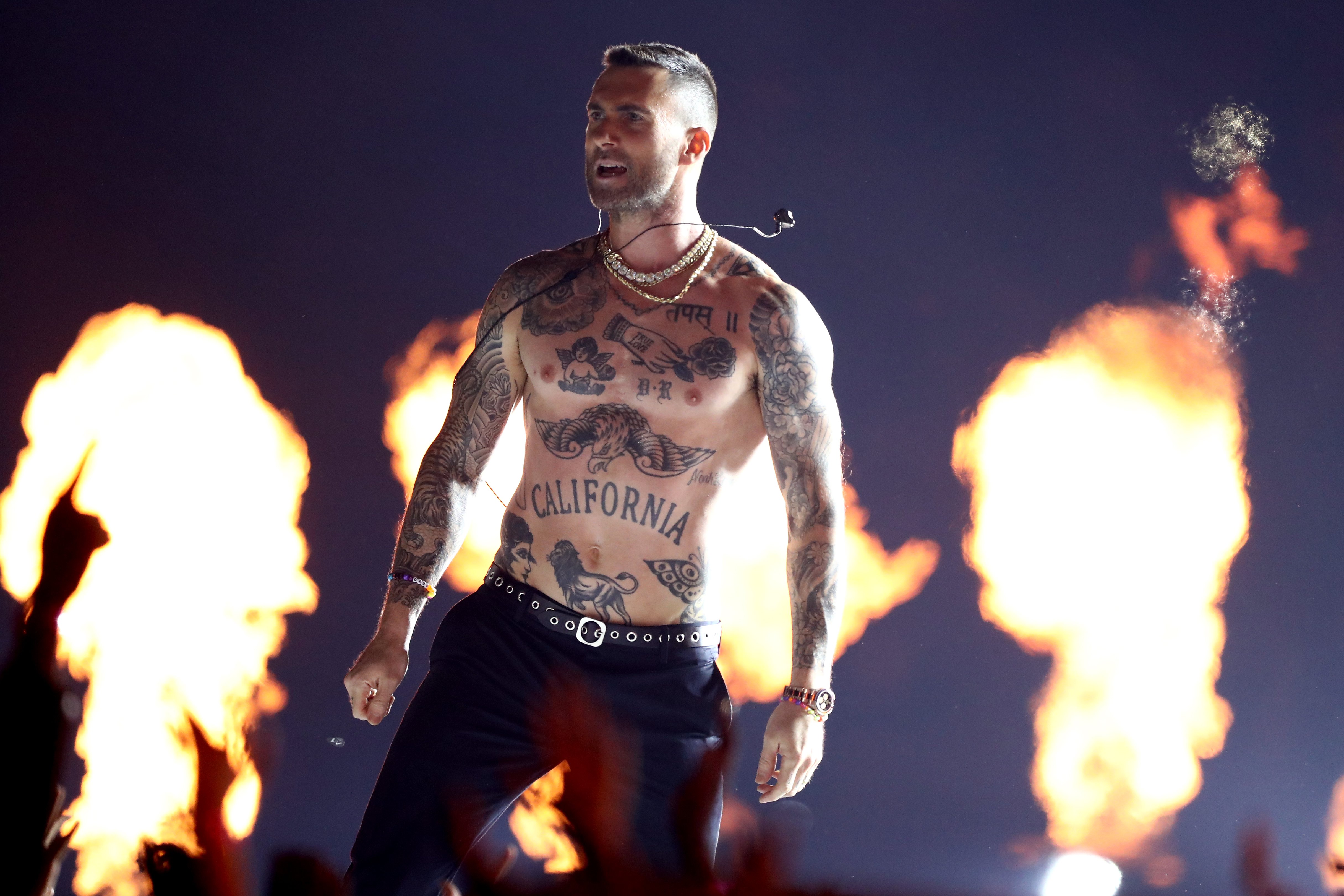 Adam Levine performs during the Pepsi Super Bowl LIII Halftime Show at Mercedes-Benz Stadium on February 03, 2019 in Atlanta, Georgia | Photo: Getty Images