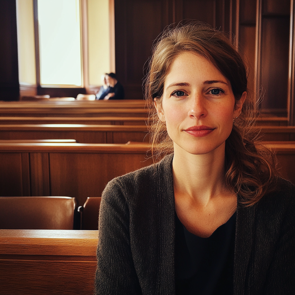 A smiling woman in a courtroom | Source: Midjourney