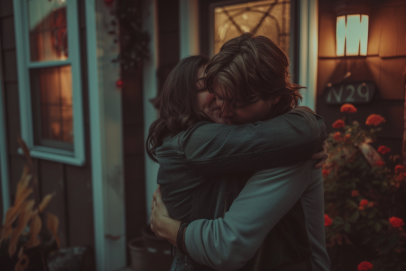 A woman hugging a man | Source: Midjourney