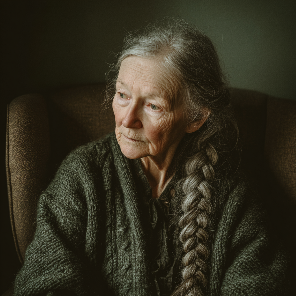 An old woman sitting on an armchair | Source: Midjourney