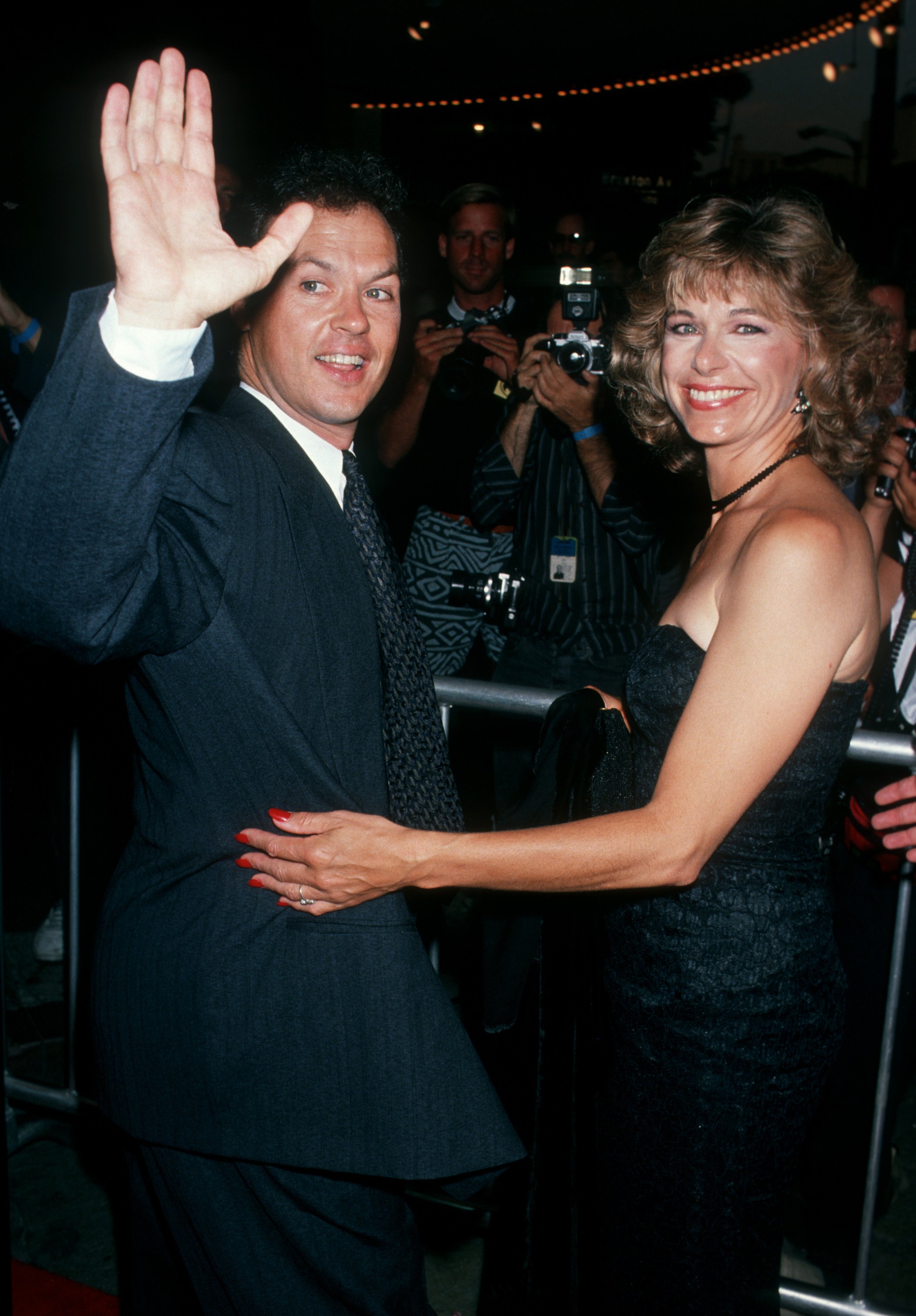 Michael Keaton and Caroline McWilliams at the premiere of "Batman" at Mann Bruin Theater in Westwood, California, on June 19, 1989. | Source: Getty Images