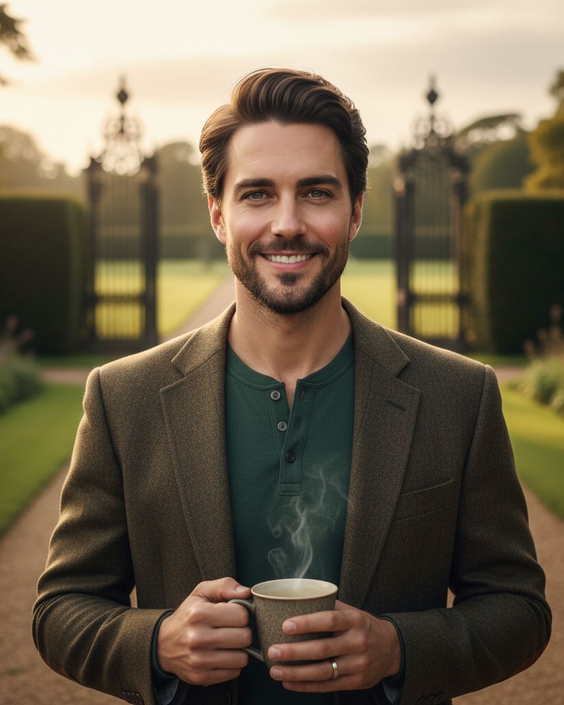 In a second rendering, Middleton is seen outdoors with a relaxed smile and a warm cup of tea in hand. His casual charisma and kind eyes echo the original’s grace, proving that the royal charm translates seamlessly across genders. | Source: Gemini