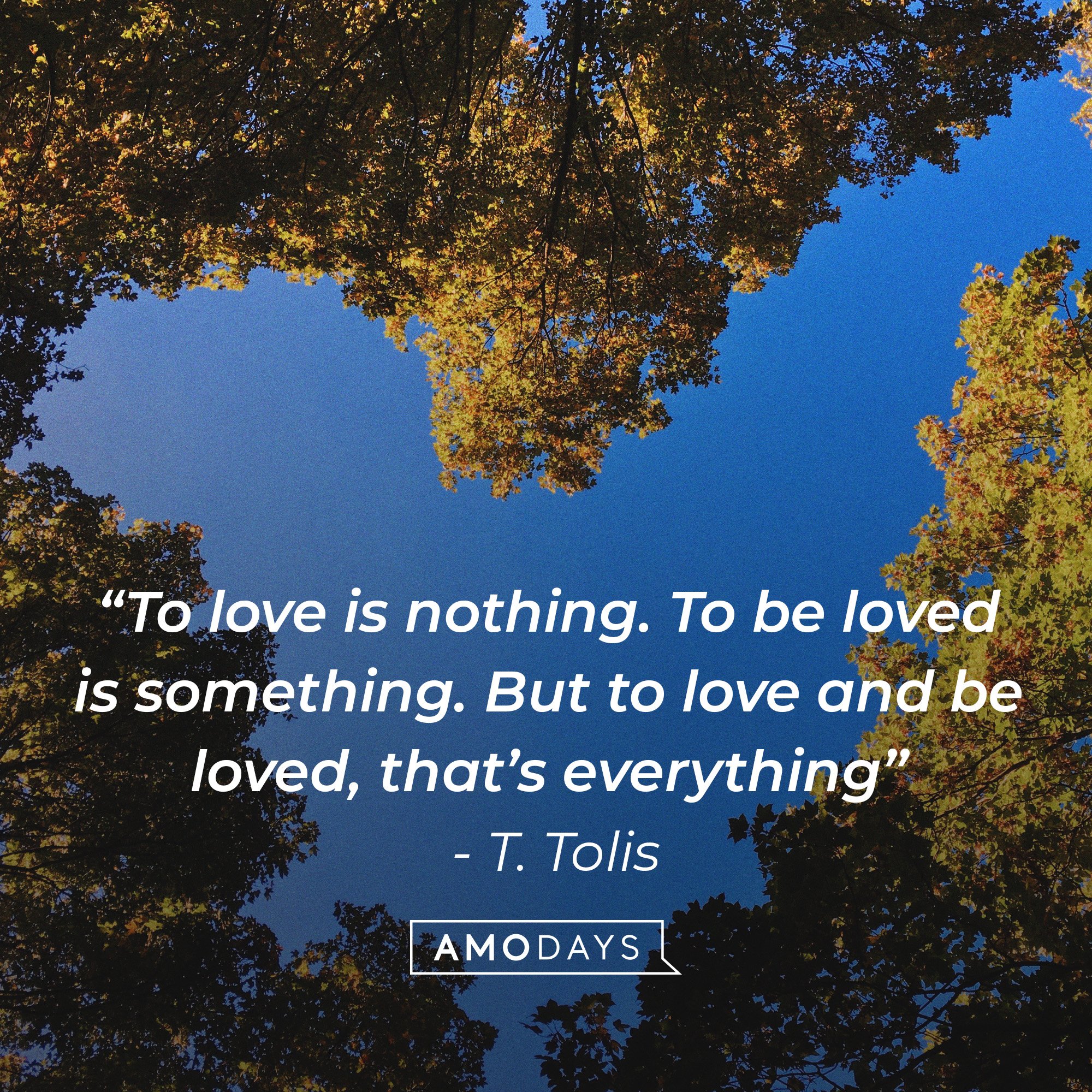 T. Tolis's quote: To love is nothing. To be loved is something. But to love and be loved, that’s everything” | Image: AmoDays