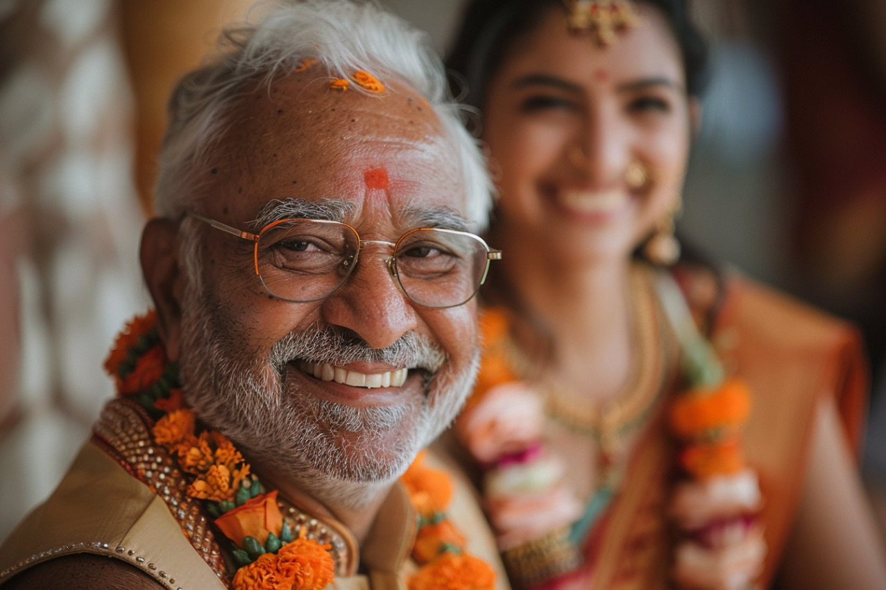 A happy mature man at his daughter's wedding | Source: Midjourney