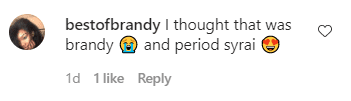 A fan's comment on Brandy's daughter Sy'rai's picture. | Photo: Instagram/brandy