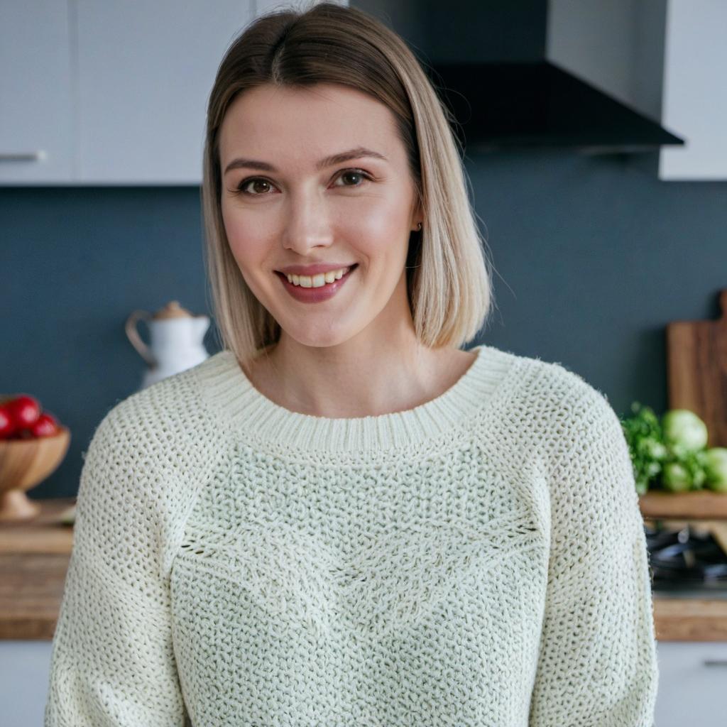 A woman smiling happily, standing in a kitchen | Source: Midjourney