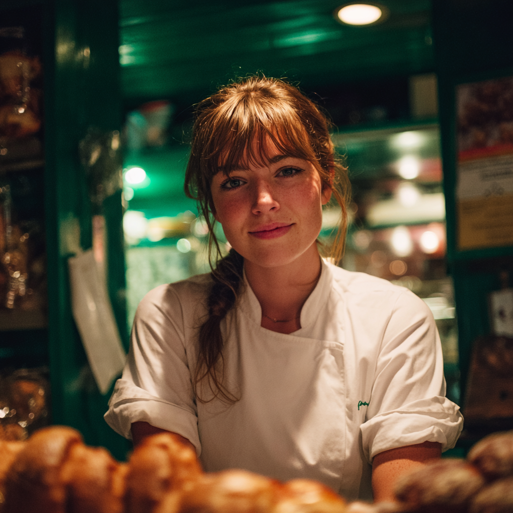 A smiling woman standing in a bakery | Source: Midjourney