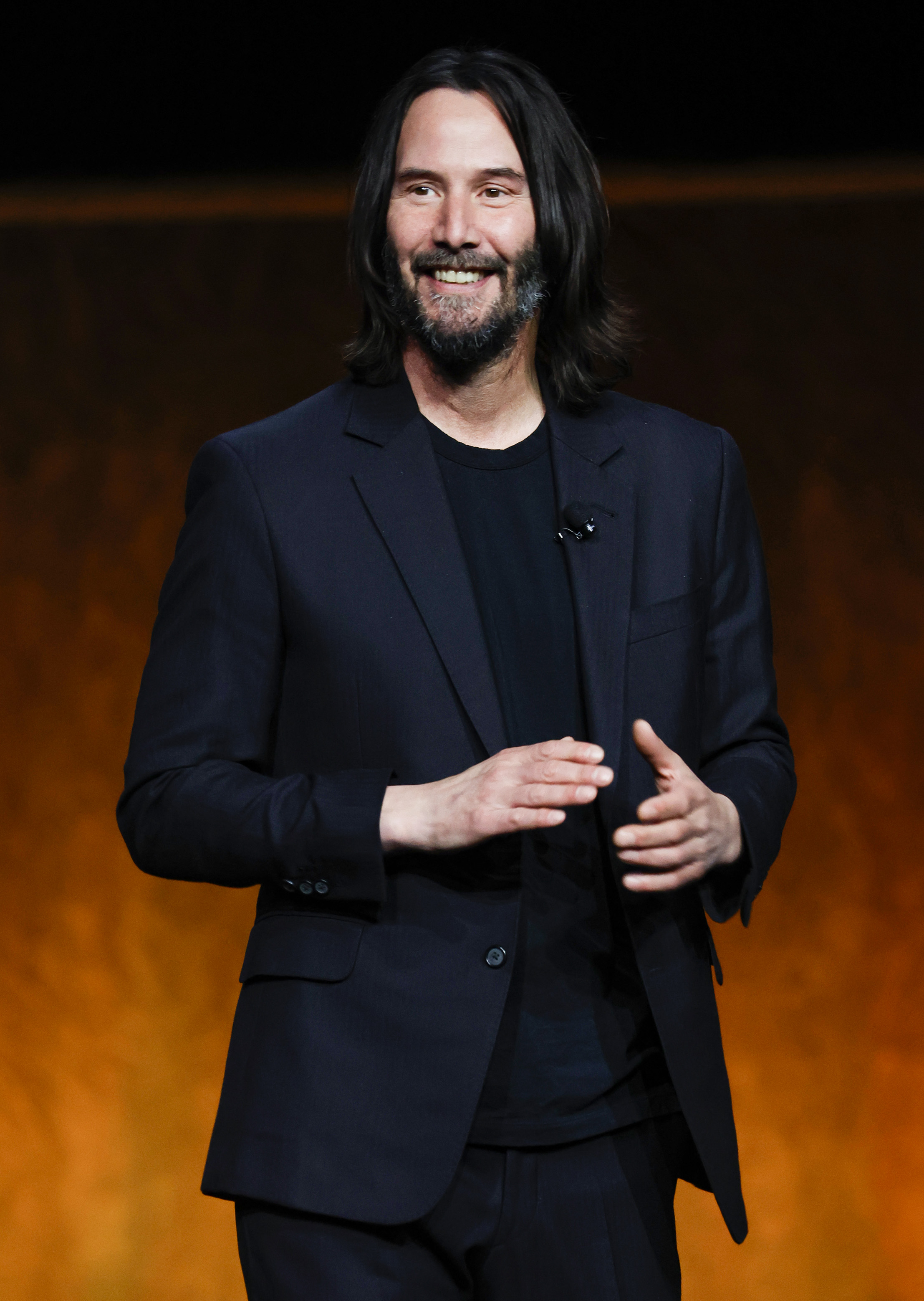 Keanu Reeves speaks onstage during the Lionsgate Exclusive Presentation of its Upcoming Slate at The Colosseum at Caesars Palace during CinemaCon on April 28, 2022, in Las Vegas, Nevada.