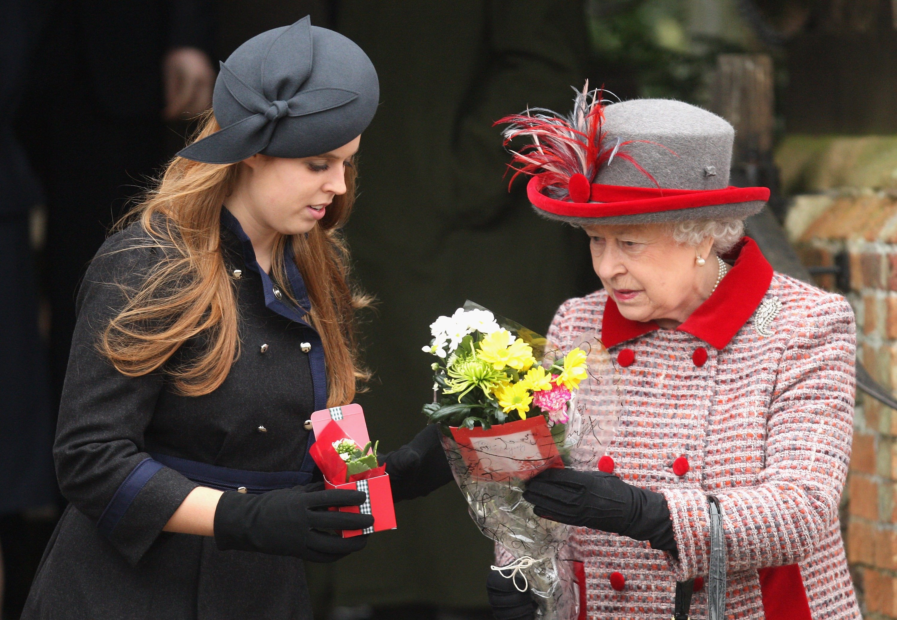 Princess Beatrice (L) and Queen Elizabeth II attend the Christmas Day church service at St Mary's Church on December 25, 2008 in Sandringham, England | Source: Getty Images 