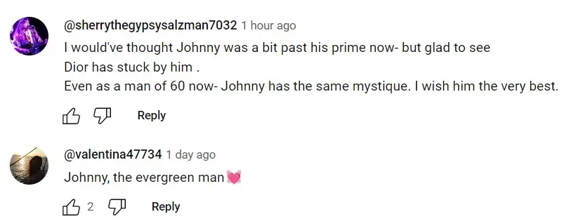 Fan reactions to Johnny Depp's new Christian Dior commercial as the face of Sauvage on September 7, 2023 | Source: YouTube/Christian Dior