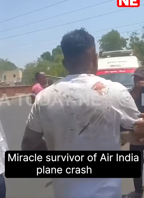 Vishwash Kumar Ramesh, survivor of the Air India plane crash, walking away from the wreckage on June 12, 2025 | Source: Youtube/IndiaTodayNE