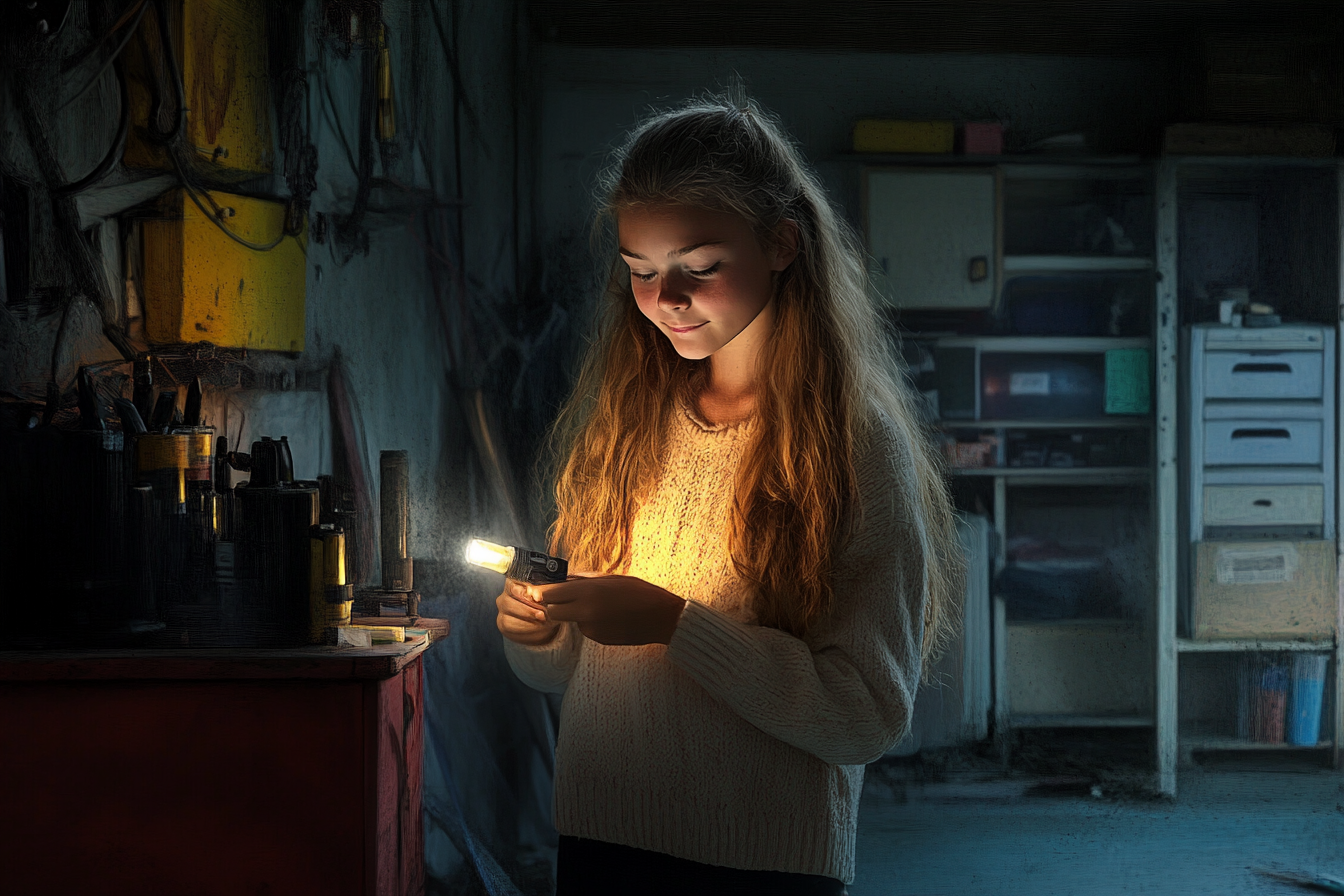 A teen girl holding a flashlight | Source: Midjourney