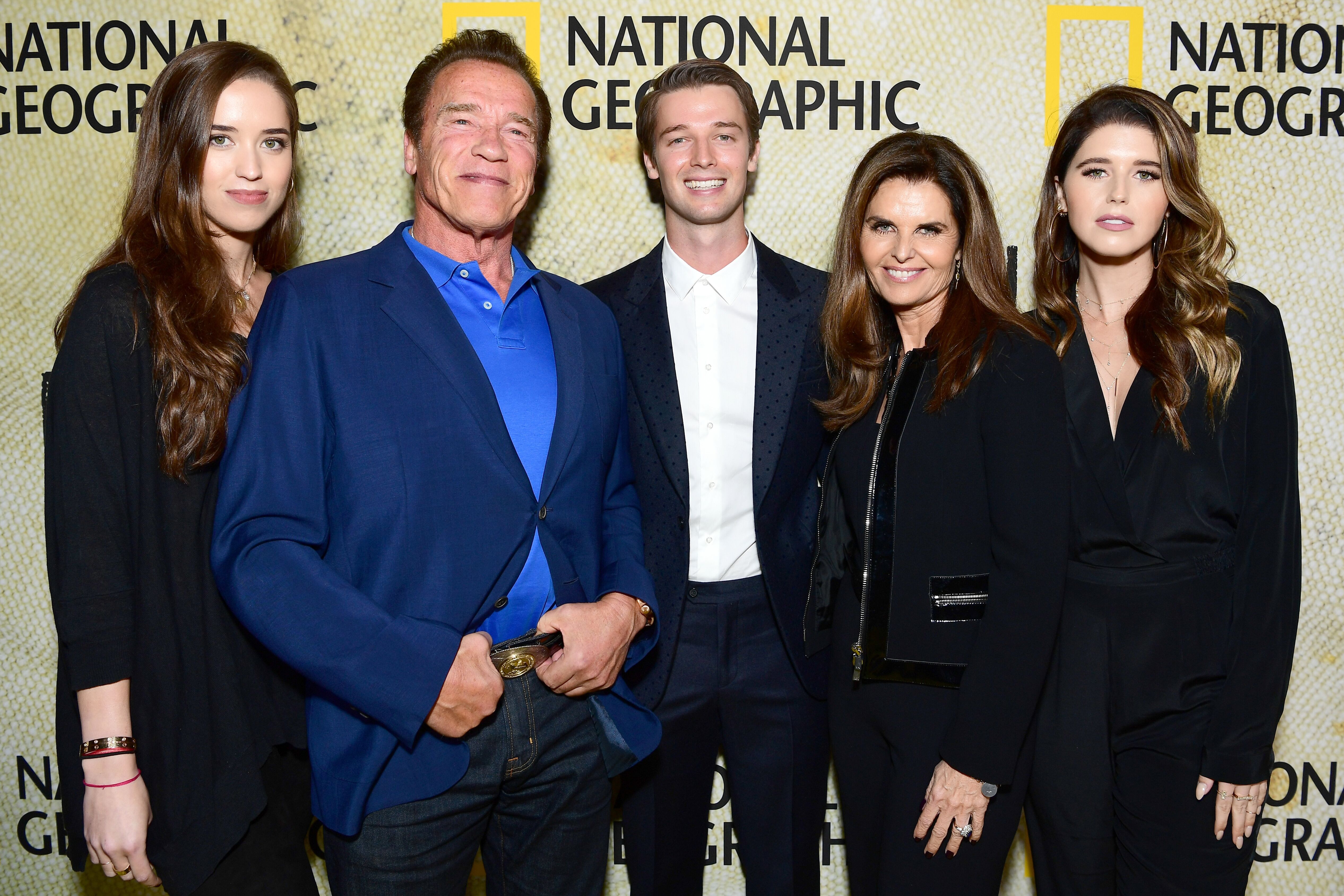 Christina Schwarzenegger, Arnold Schwarzenegger, Patrick Schwarzenegger, Maria Shriver and Katherine Schwarzenegger attend the premiere of National Geographic's "The Long Road Home" on October 30, 2017 | Photo: Getty Images