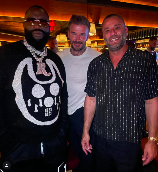 Rick Ross with David Beckham and David Grutman, posted on February 24, 2024. | Source: Instagram/richforever