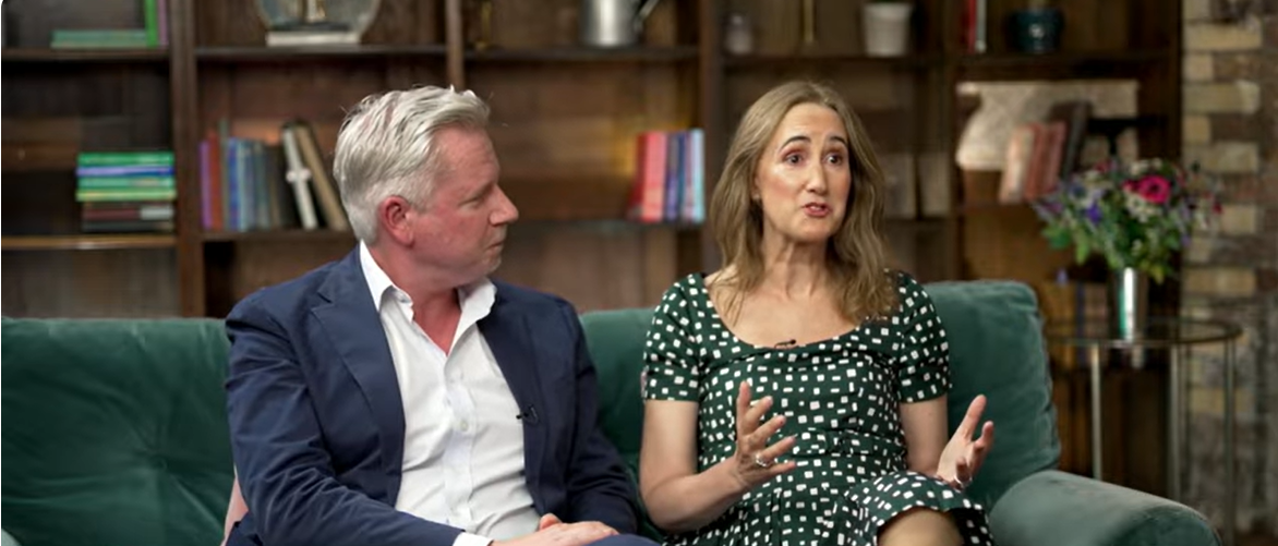 Henry Wickham looks at his wife, Sophie Kinsella as seen from a post dated July 23, 2024. | Source: YouTube/GoodMorningAmerica