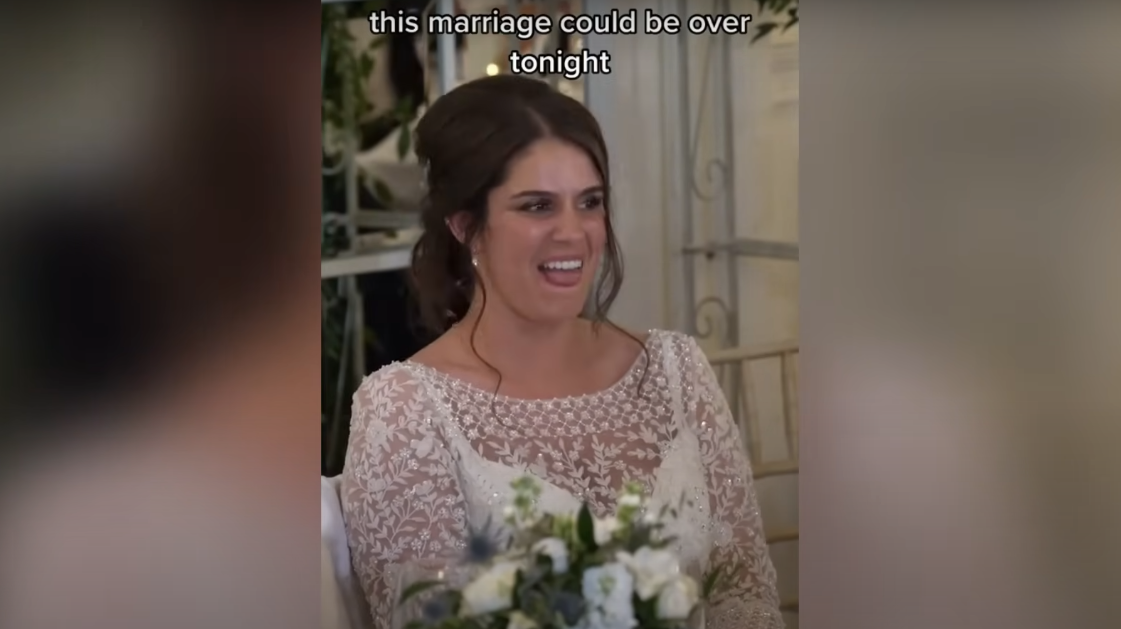 Newlywed bride Katie laughing when her groom jokes about their marriage | Source: YouTube / Daily Record