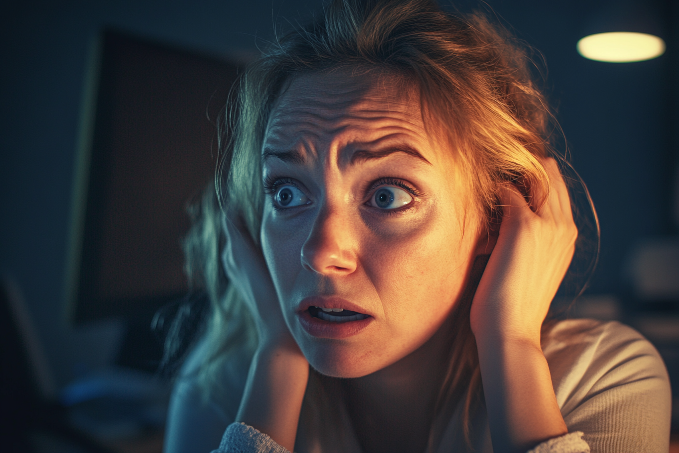 A woman anxiously tucking her hair behind her ears | Source: Midjourney