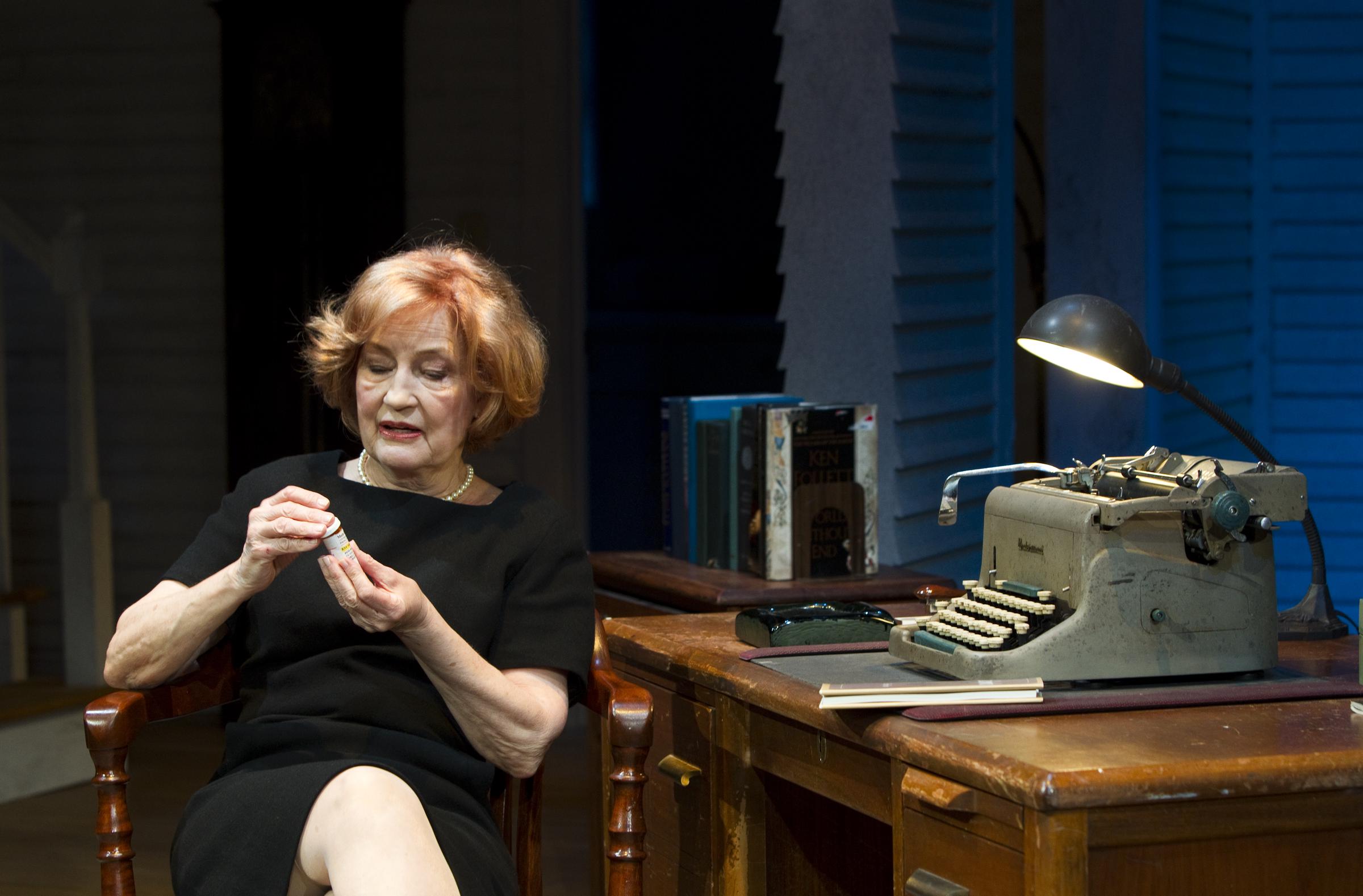 The actress as Violet Weston looks at a pill bottle during a scene from "August: Osage County" at the Alley Theatre on February 15, 2011 in Houston, Texas. | Source: Getty Images