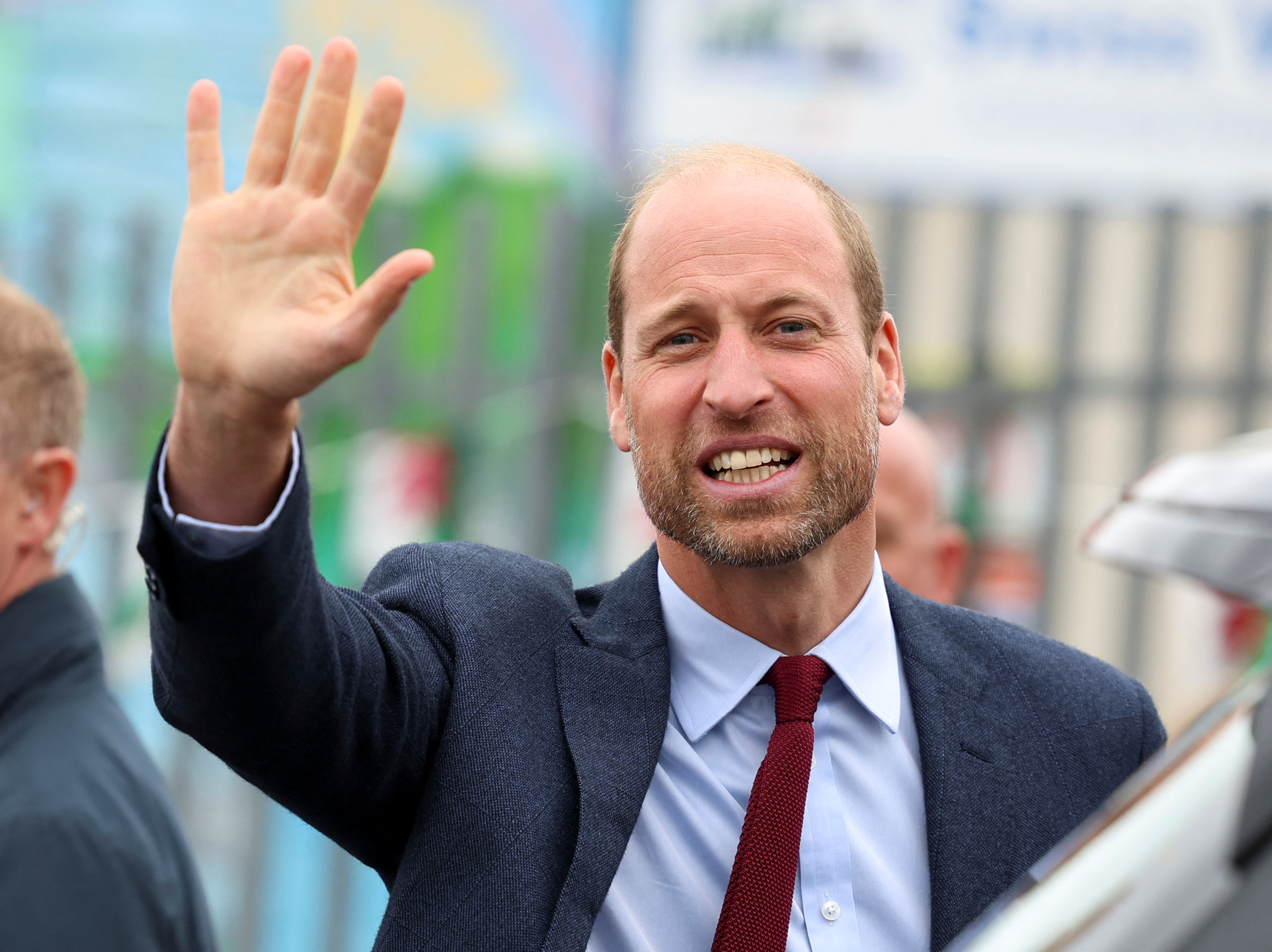 Prince William waves on the day of his visit to Swiss Valley Community Primary School on September 10, 2024, in Llanelli, Wales | Source: Getty Images