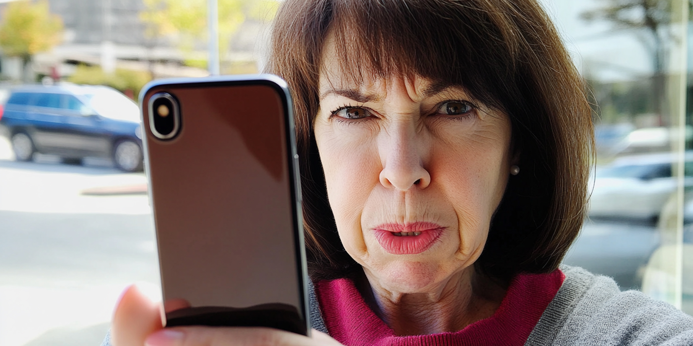 A frowning woman recording video on her phone | Source: Amomama