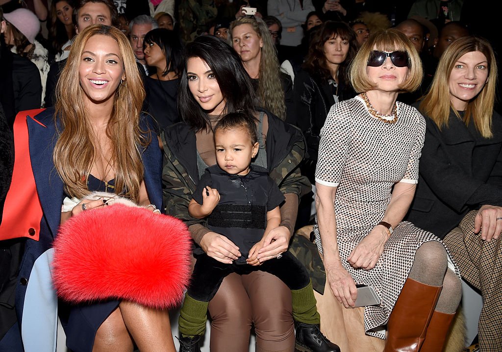 Beyonce, Kim Kardashian, North West, and Anna Wintour sit front row at the Adidas Originals x Kanye West YEEZY SEASON 1 runway show on February 12, 2015, New York | Source: Dimitrios Kambouris/Getty Images for Adidas