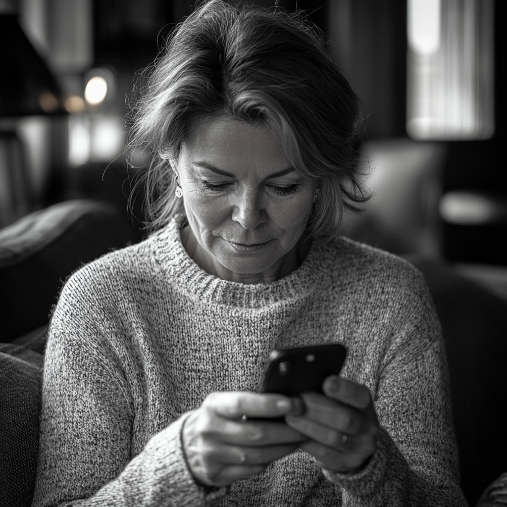 An older woman texting | Source: Midjourney