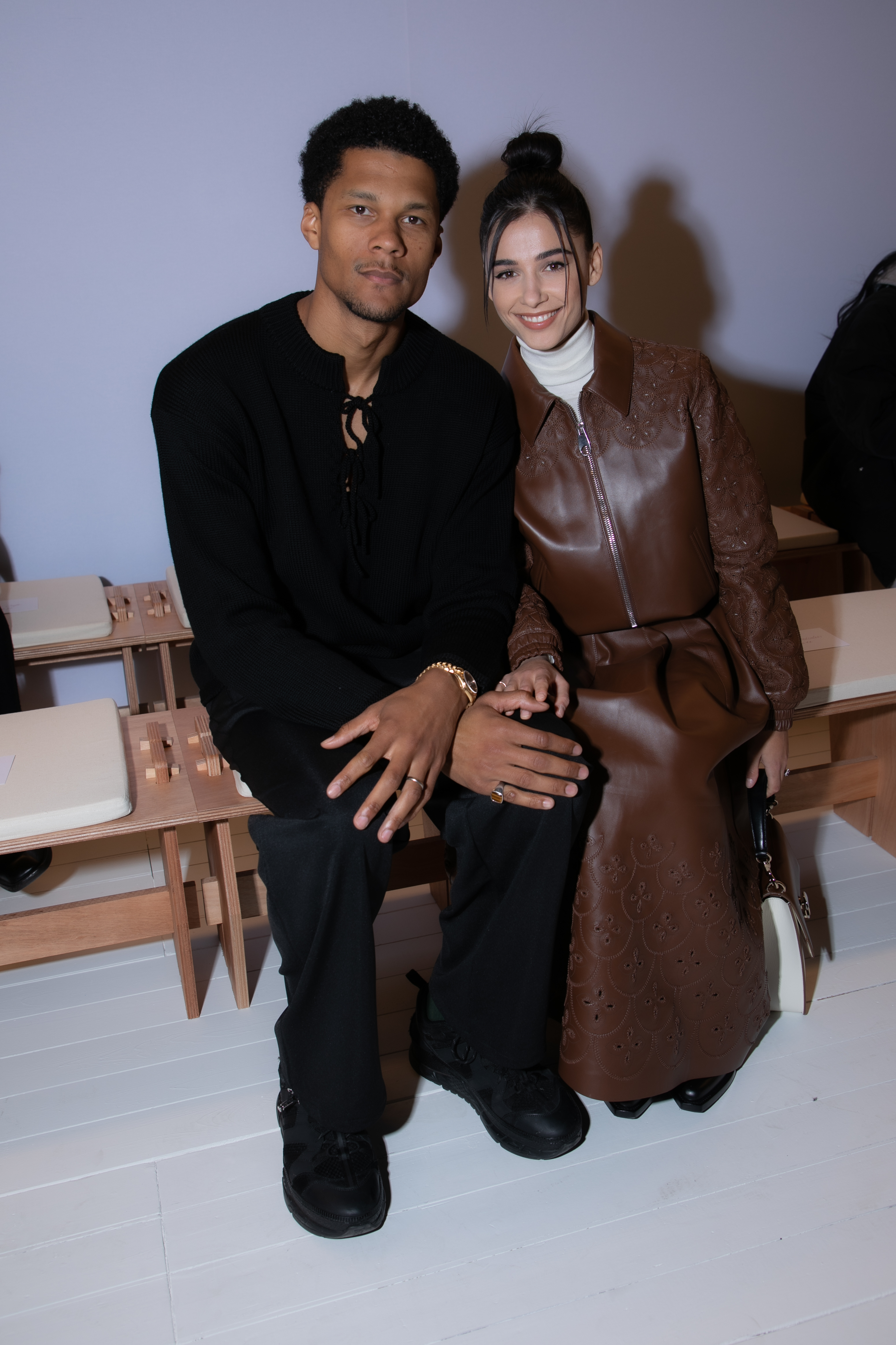 Naomi Scott and Jordan Spence are photographed at Chloé Fall 2023 Ready To Wear Runway Show on March 2, 2023, in Paris, France | Source: Getty Images