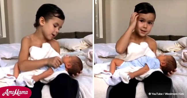 6-year-old sings lullaby to baby brother while mom captures the sweet moment on film