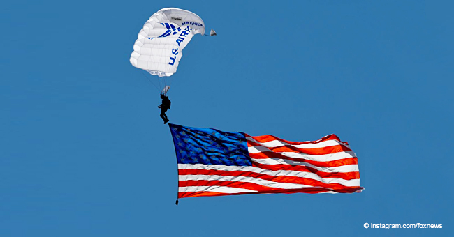 Epic Moment Parachuter Unfolded Huge American Flag in the Sky during National Anthem Performance