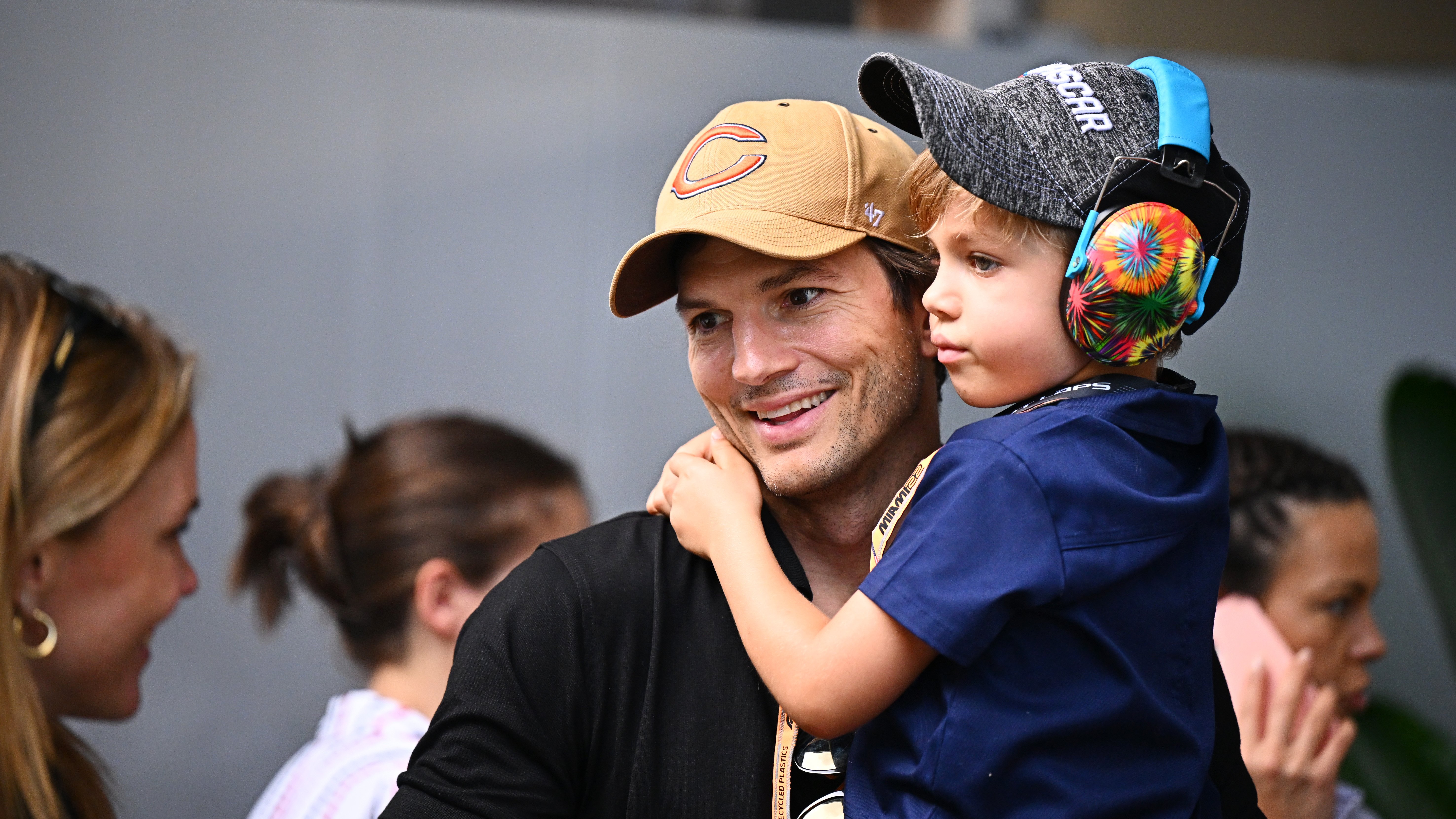 Ashton Kutcher and his son Dmitri in the paddock prior to the F1 Grand Prix of Miami at the Miami International Autodrome on May 08, 2022 in Miami | Source: Getty Images